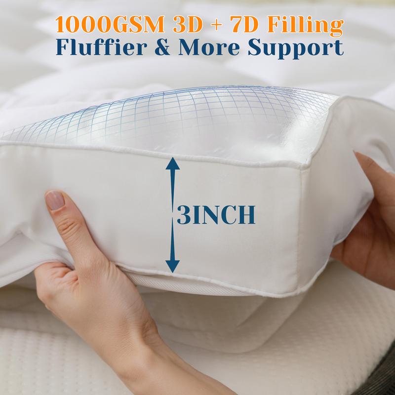 3 Inch Mattress Topper for Back Pain, 1000GSM Ultra Thick & Soft Mattress Pad with Deep Pocket for 8-12", Quilted Breathable Mattress Protector Cover Bed Pad, King, Queen, Full, Twin XL, White 3 Inch Mattress Topper for Back Pain, 1000GSM Ultra Thick & Soft Mattress Pad with Deep Pocket for 8-12", Quilted Breathable Mattress Protector Cover Bed Pad, King, Queen, Full, Twin XL, White