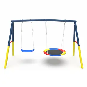 Mersco Swing Set for Backyard with Stand, Swing Heavy Duty 440lbs Metal Outdoor Swing Stand, Contain 1 Saucer 32" & 1 Belt Seat 26.2" for Playground, Backyard Playset,variety pack,Halloween gifts