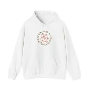 Love Never Fails Hoodie | Floral Wreath Inspirational Sweatshirt