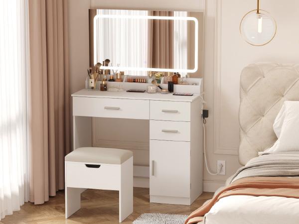 Lifewit 35.4'' White Vanity Set with Mirror & Lights, Adjustable Brightness, 3 Drawers, 1 Cabinet, USB Ports - Gift for Girl Daughter, Mothers Day Gifts