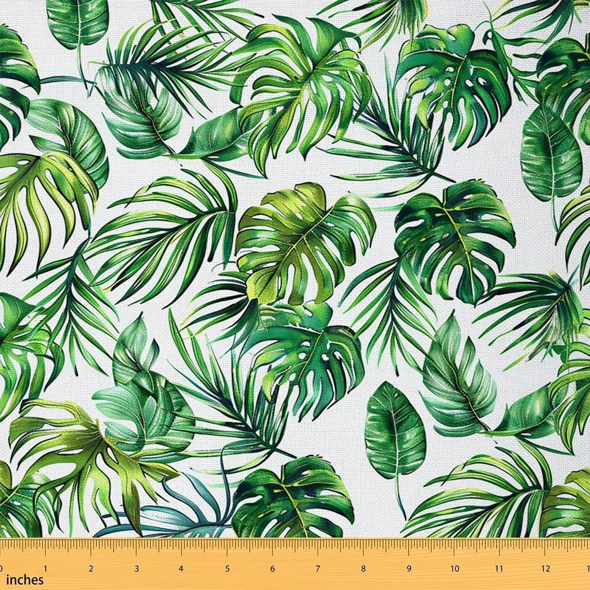 Feelyou Polyester Palm Leaf Print Fabric by the Yard - Waterproof Hawaiian Upholstery Fabric for Indoor/Outdoor Home Decor, Craft Patchwork, DIY Projects (Green White)