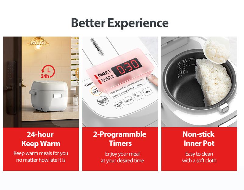 Toshiba Mini Rice Cooker, 3 Cups Uncooked Small Rice Cooker, Steamer & Warmer with Fuzzy Logic & One-Touch Cooking, 24h Delay Timer Auto Keep Warm