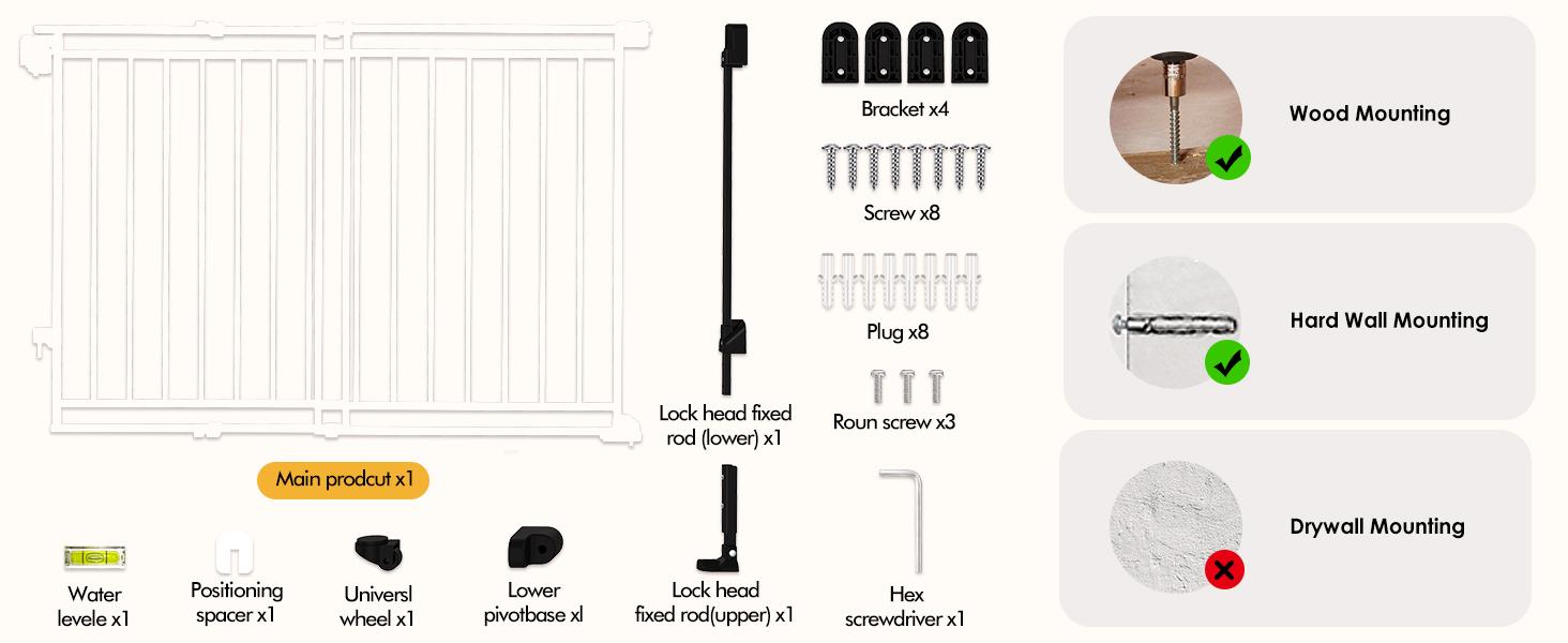 Baby Gate for Stairs Doorways & Kitchen, 26"-44" W x 28" H, No Bottom Bar Dog Gate, One-Handed Auto-Close, Hardware Mount Safety Gate for Dogs & Toddlers, Black/white Baby Gate for Stairs Doorways & Kitchen, 26"-44" W x 28" H, No Bottom Bar Dog Gate, One-Handed Auto-Close, Hardware Mount Safety Gate for Dogs & Toddlers, Black/white