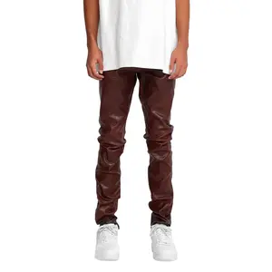 P001 LOW RISE SKINNY PANT - Stretch Leather Vintage Brown