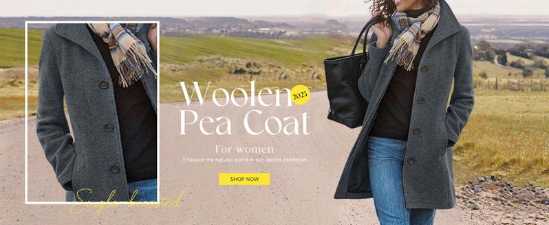 Ebossy Women's Classic Midi Pea Coat Windproof Wool Blend Stand Collar Single Breasted Fitted Winter Outerwear Jacket for Daily Wear & Outdoor Activities