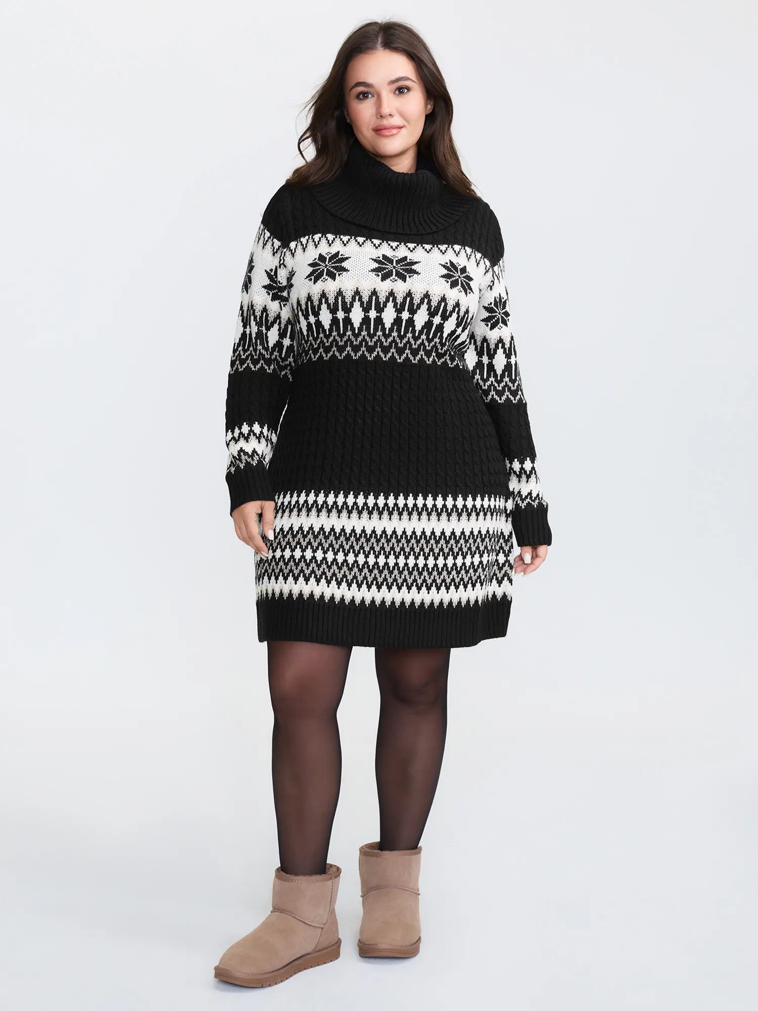 BloomChic Sweater Dress, Women's Casual Christmas Colorblock Knit with a Cozy Turtleneck and Long Sleeve in a Loose Easy Fit, Acrylic