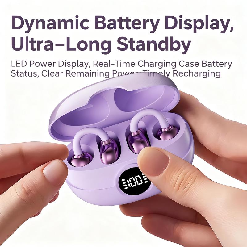 Clip-On Bluetooth Earbuds, Open-Ear Design, Bluetooth 6.0 Hi-Fi Stereo, 40H Playtime, LED Digital Display, Ultra-Light & Comfortable, IP4 Waterproof, for Sports & Running call