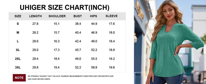 Womens 3/4 Sleeve Tops Business Casual Blouses V Neck Pleated Shirts Peasant Tunic Tops Dressy Casual Work Outfits Vneck Basic Womenswear