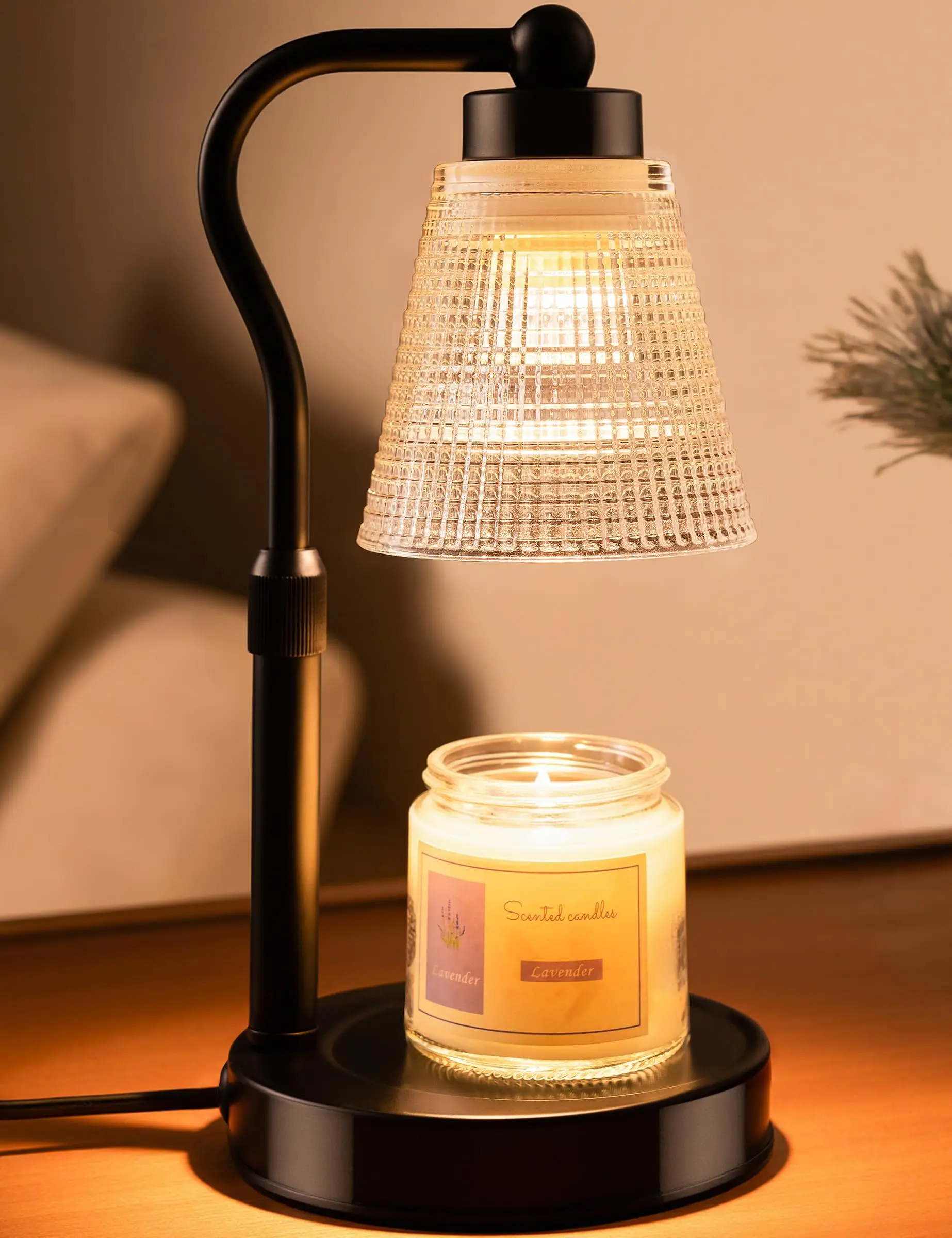 Candle Warmer Lamp with 2/4/8H Timer, Dimmable & Height Adjustable, 2×50W Halogen Flameless Wax Melter, Smokeless Jar Candle Heater for Home Office Decor, Ideal Gift for Mom Women, Black Clear 1 Pack