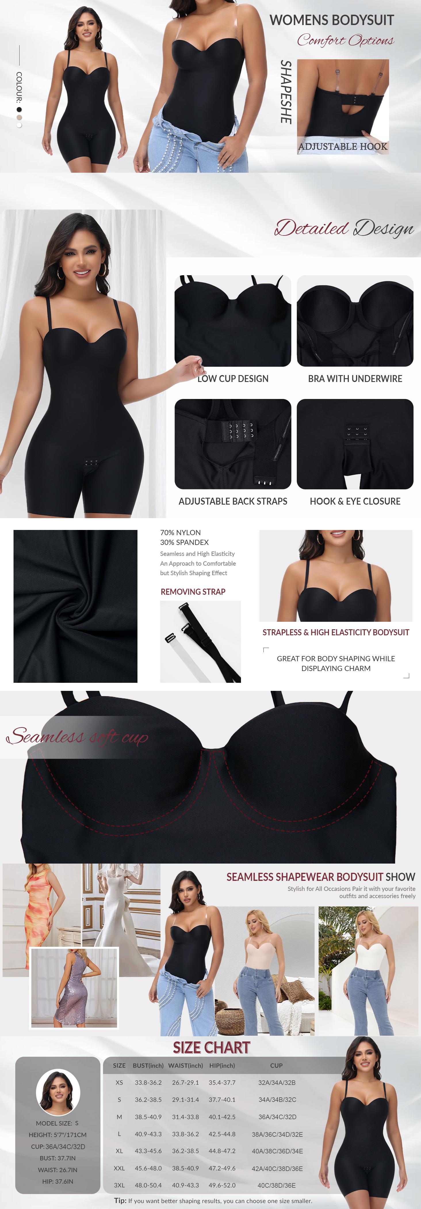 SHAPSHE Strapless Shapewear Backless Bodysuit for Women Tummy Control Seamless Full Shaper with Built In Bra