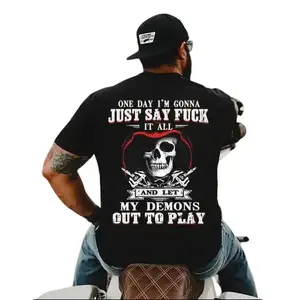 ONE DAY I'M GONNA JUST SAY FUCK IT ALL Defiant Skeleton Print Men's T-shirt, Top Menswear  Tee Shirt, Unisex Fashion, Soft Fabric, ShortSleeve, Regular Fit, Casual Streetwear