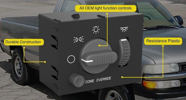 Nilight Headlight Dimmer Switch Compatible with 1999 2000 2001 2002 Chevy Silverado 1500 2500 3500 Suburban 1500 2500 Tahoe 1999-2002 GMC Sierra 1500 2500 with Yellowish LED Light