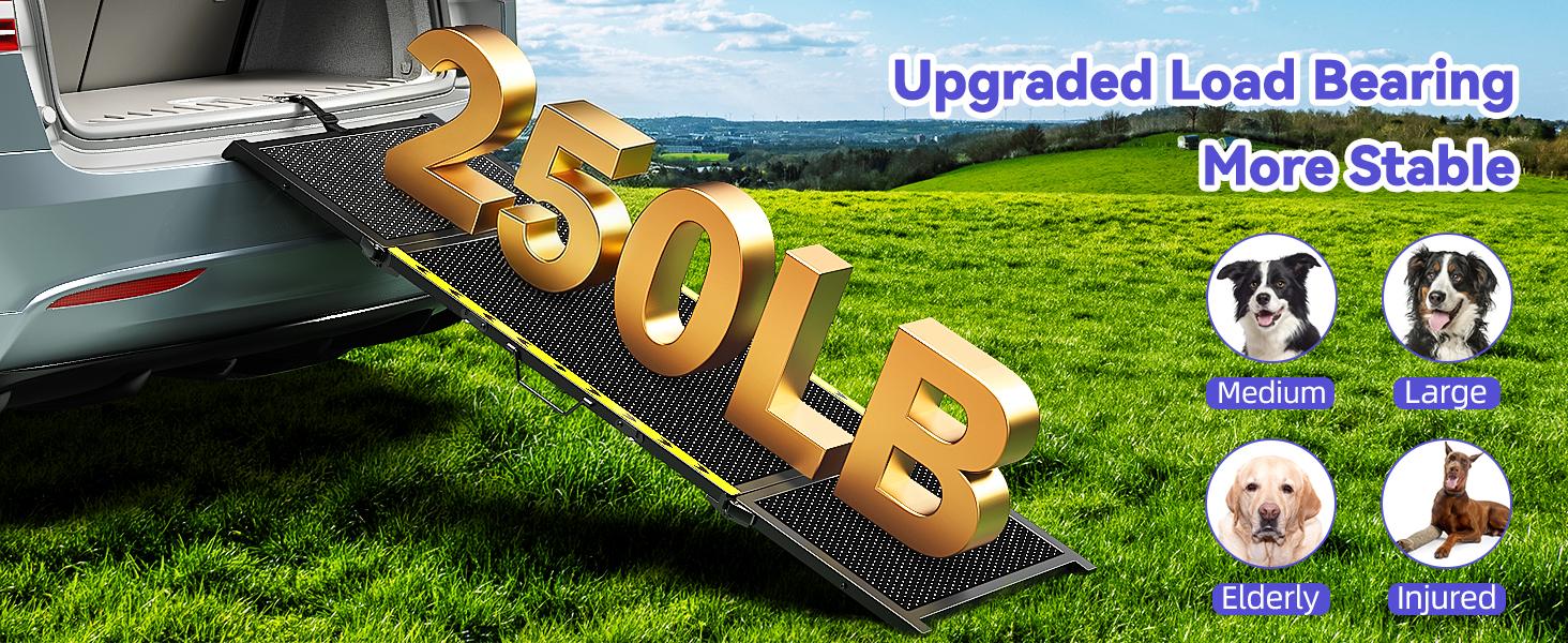 74'' L & 20'' W Longest Dog Ramp for Car - Extra Wide Portable Pet Dog Ramps for Large Dogs, Dogs Cars Ramp for Car SUV/Truck/RV/Bed, Lightweight Ramps with Non-Slip Mesh Up to 250LBS, Black