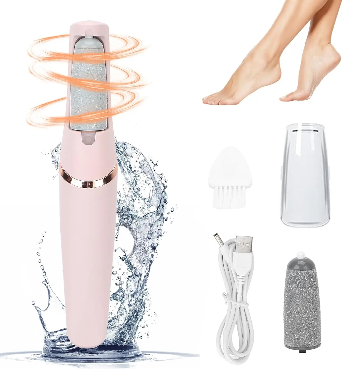 Pedicure Kit, Lightweight &  with 2 Speeds & 2 Head Types for Dead Skin, Water Proof, Stainless Steel, Cutics, Batteries, Rechargeable, Nail Supplies, Smooth, Daily, Storage, Manicure
