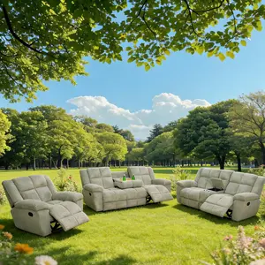 A Ainehome Beige Corduroy 3-Piece Living Room Recliner Sofa Set Classic Design for Complete Living Room Functionality & Comfort