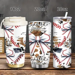 1pc 18oz/20oz Baseball-Themed Grunge Style, Baseball Mama Design Tumbler with Lid and straw, Winter Insulated Travel Mug, Gift for Women Men, Ideal for Valentine's Day, Birthday Gift, Coffee Cup for Office