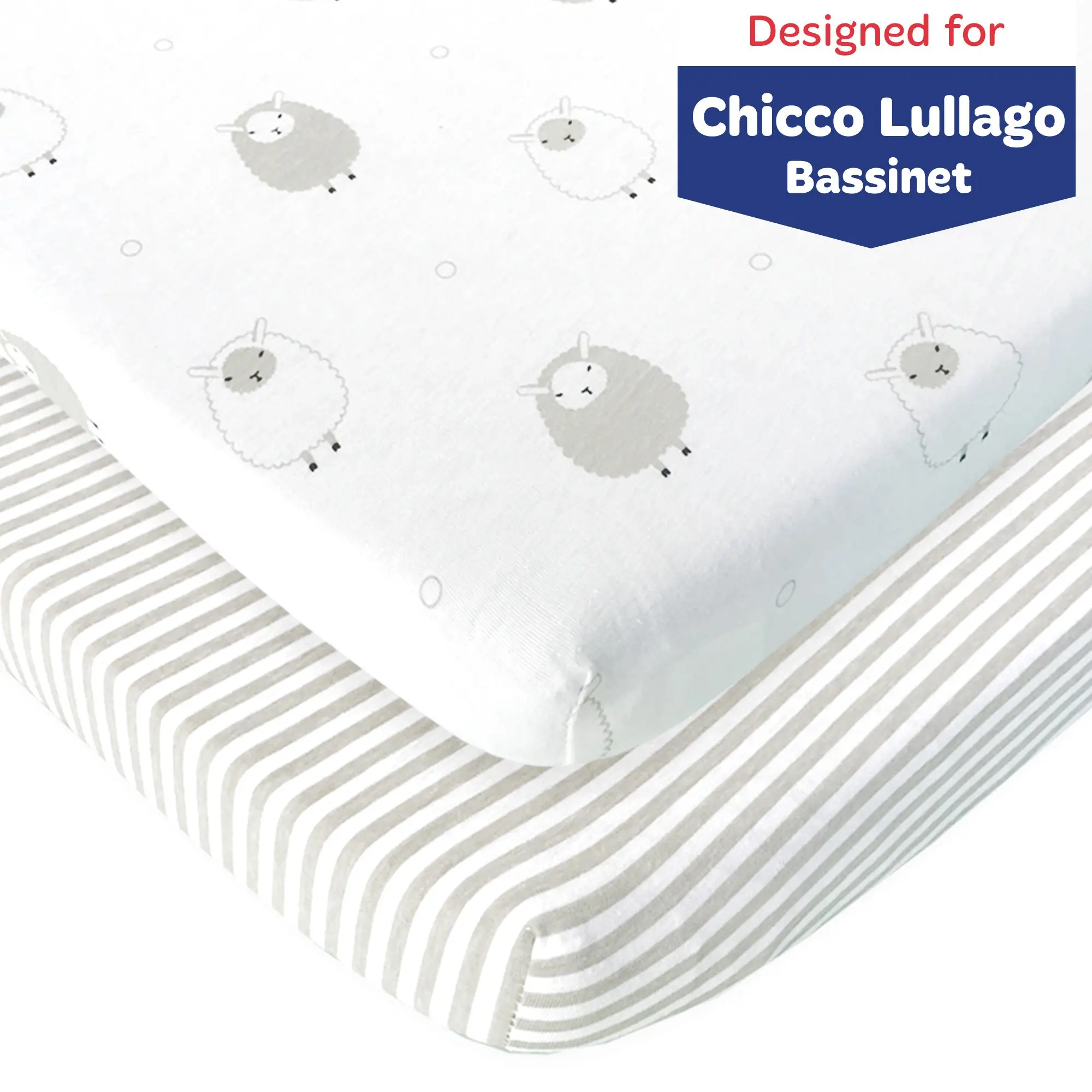 Cotton Jersey Bassinet Fitted Sheets, 2 Pack – Stripes & Lamb