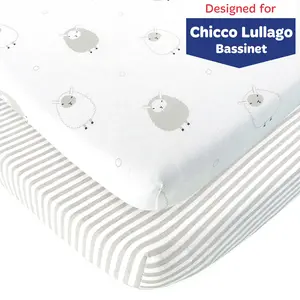 Cotton Jersey Bassinet Fitted Sheets, 2 Pack – Stripes & Lamb