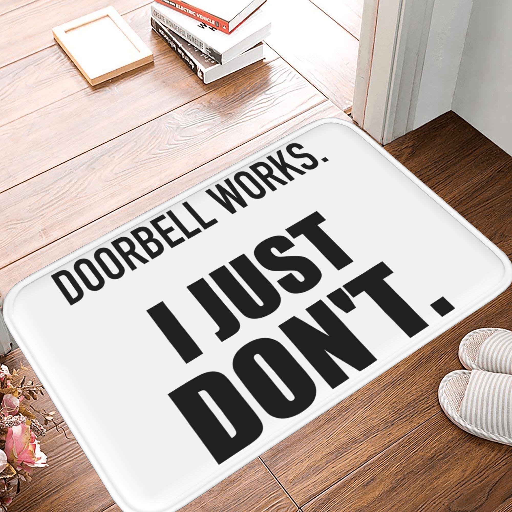 Humorous Doorbell Printed Flannel Doormat, Anti-Slipping Multi-Size Indoor Entry Rug with Social Battery Quote, Washable Home & Office Bath Mat, One-Piece