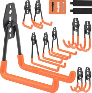HomeFix Kit Upgraded 12-Piece Heavy-Duty Universal Steel Garage Storage Hooks Wall-Mounted Garage Organizers & Hangers for Power Tools Ladders Bulk Items Bicycles (Orange)