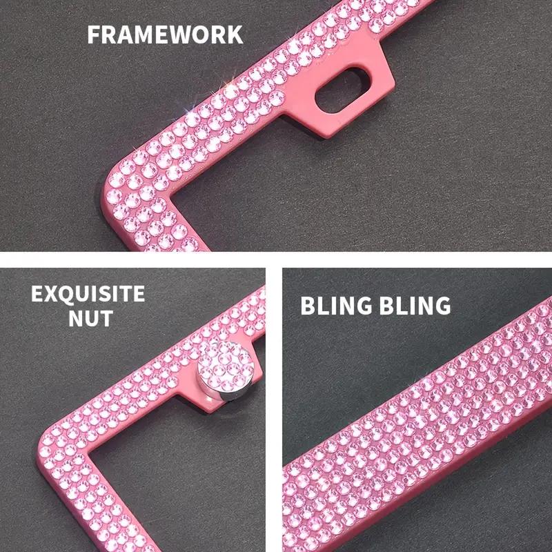 2 Pack Bling License Plate Frame，Handcrafted Bling Rhinestone Premium Stainless Steel License Plate Frame，14 Facets Clear Color Rhinestone Crystal (Pink&Pink-Bow)