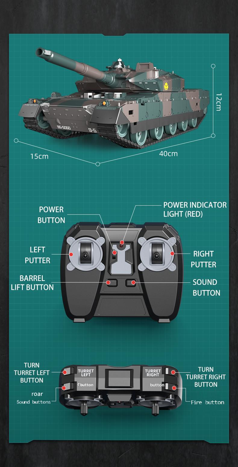 TongLi   1/24 Scale Remote Control Tank Remote Control Tank Toy Tank Realistic Sound and Light Effects Remote Control Toy Tank Rotatable Turret Japanese Tank Simulation Model Toy Comes with Rechargeable Battery Toy Gifts Christmasgift New Year gift