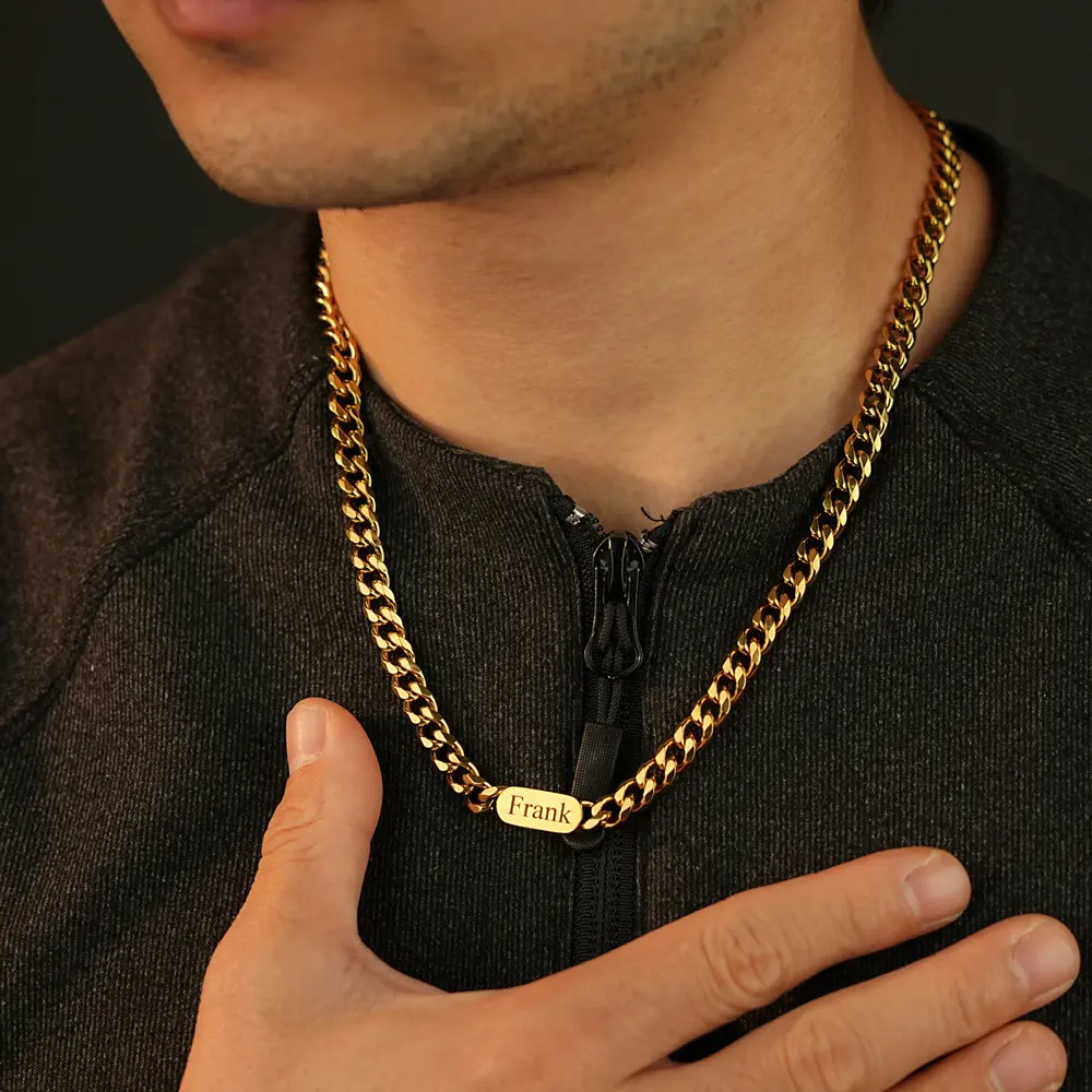 AS509 Happy Father's Day Kids Family Names Personalized Custom Engraved Name Pendant Men's Stainless Steel Cuban Necklace