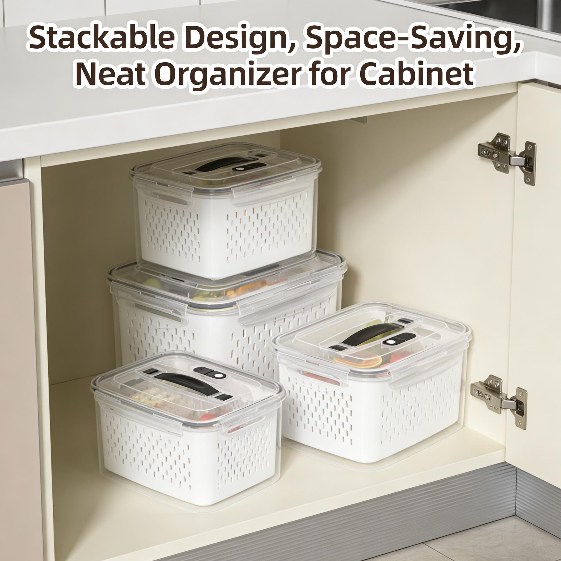 5pcs/3pcs Fridge Storage Organizers - Leakproof Food Storage Containers with Removable Colander - Dishwasher & Microwave Safe Containers,Keep Fruits, Vegetables, Berry, Meat Fresh Longer