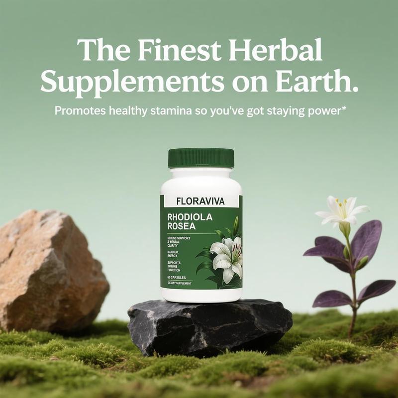 Natural Rhodiola Rosea Wellness Capsules 500mg - Natural Adaptogen Supplement for Stress Support, Mental Focus & Energy - (60 Capsules) -Non-GMO