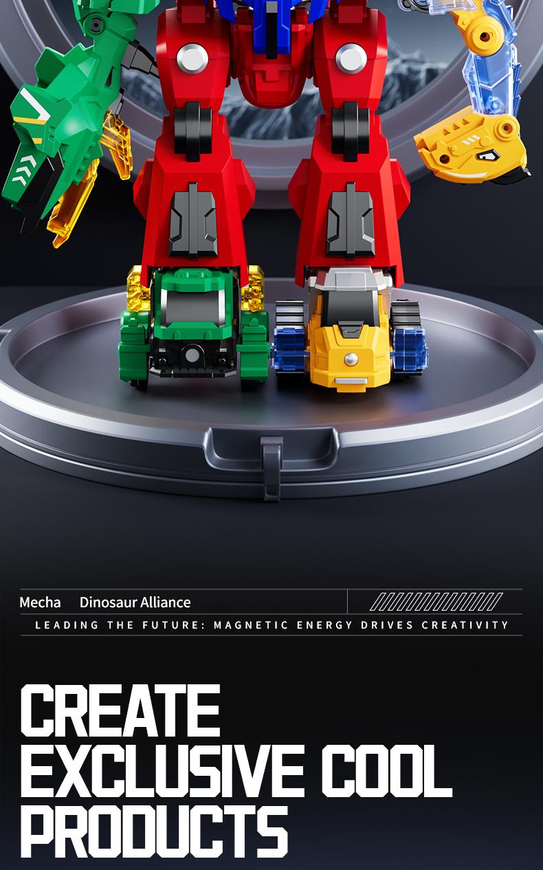 【The best Valentines gift】Exchange Gift Cool STEM Toy Perfect Gift for Toddlers 6-in-1 Magnetic Dinosaur Transformer Car | Auto Collision to Dragon & Unicorn! Build-Your-Own Design for Fun