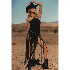 Wisteria Black Fringe Maxi Dress