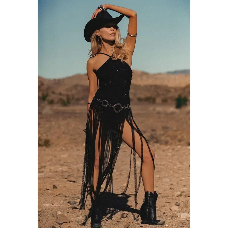 fringe dress black Bella and Bloom Boutique main image 0