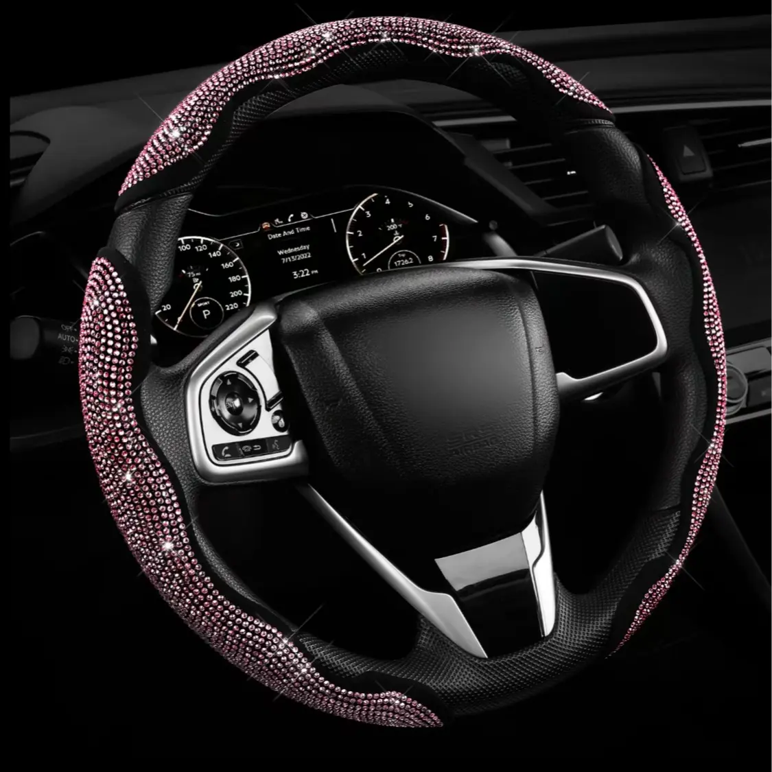 Women's 3-Segment Bling Diamond ABS Car Steering Wheel Cover - Anti-Slip Grip, Easy Installation, Universal Fit, Sparkly Luxury Car Steering Wheel Insert Accessories