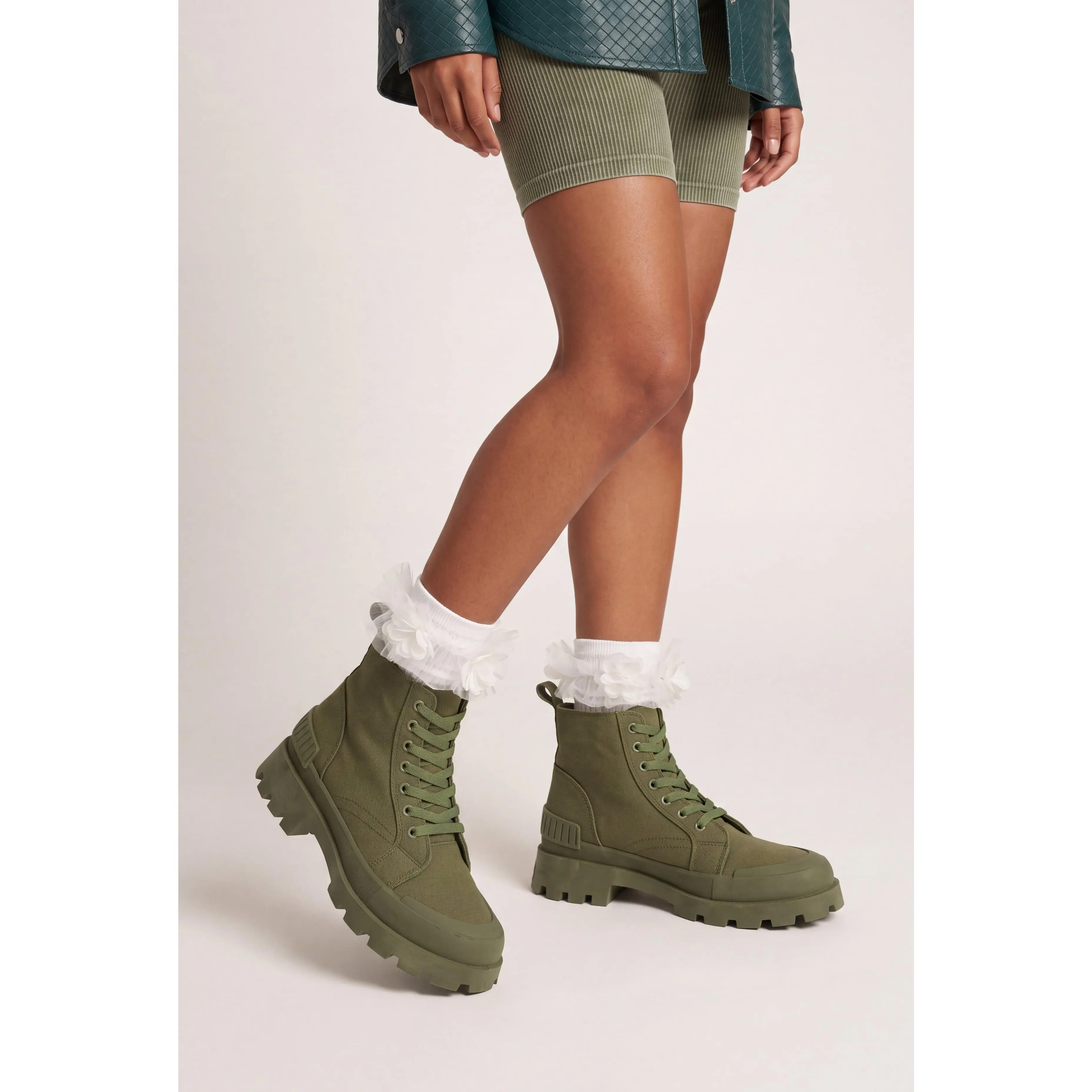 Canvas Lug Sole Combat Boots