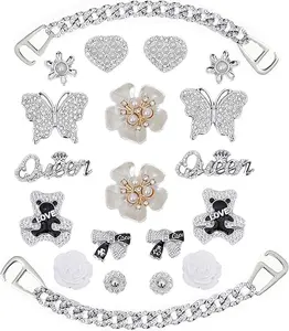 Girly Bling Shoe Charms with Butterfly Chain Design, Cute Footwear Decoration Accessories for Women, Stylish Jewelry Detail for Clogs, Sandals or Casual Shoes.