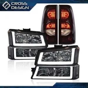 CROSSDESIGN CHROME HOUSING CLEAR HEADLIGHTS LAMP TAIL LIGHTS SET FIT FOR 2003-06 SILVERADO
