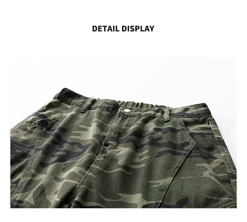 Men’s retro camouflage cargo pants, micro-flare camouflage denim jeans, new casual cargo-style pants, unisex high-street fashion loose straight-leg drop-crotch wide-pocket casual trousers, comfortable breathable fabric, suitable for everyday wear and outd