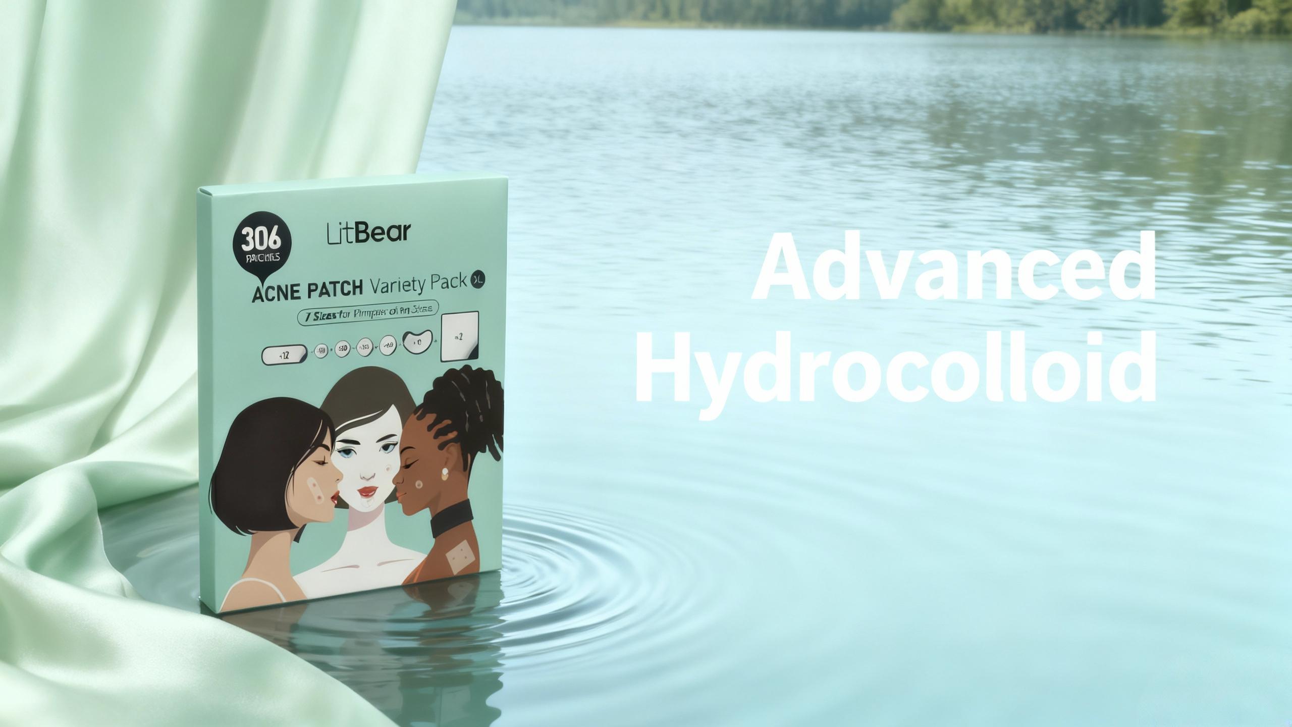 LitBear Advanced Hydrocolloid Acne Patches Pro Pimple Patch Extra Large Pack of 306 Adhesive Bandages in 7 Sizes for Full Face and Body Care