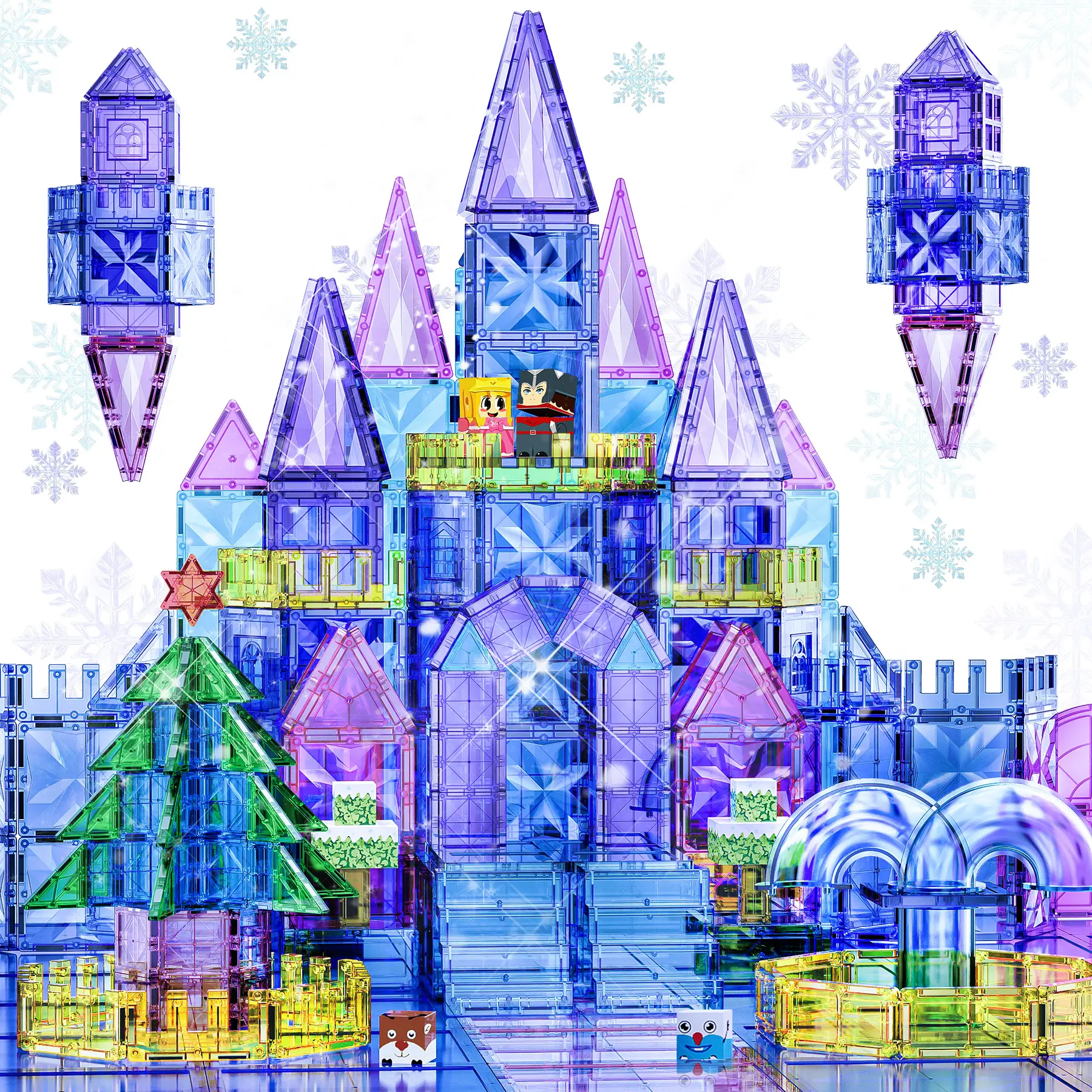 Magnetic Tiles for Kids,114pcs 3D Diamond Princess Ice Castle, Magnetic Tiles Age 3-5 4-8,STEM Educational Toys for Girls Kids Birthday Gift