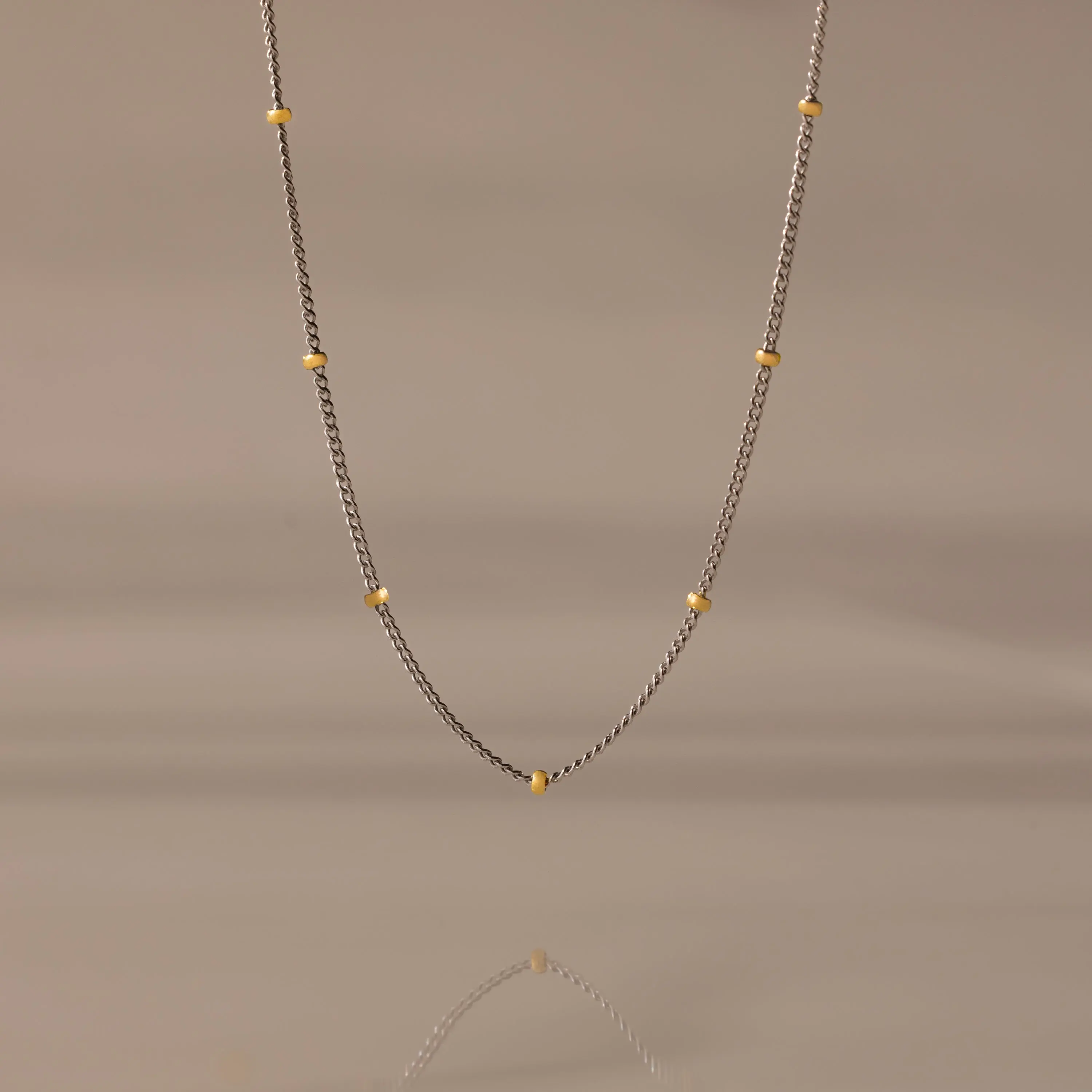Mixed Metal Beaded Necklace by Caitlyn Minimalist - Delicate Gold & Silver Beaded Chain Necklace - Minimalist Layering Necklace - Mixed Metal Jewelry - Gift for Her