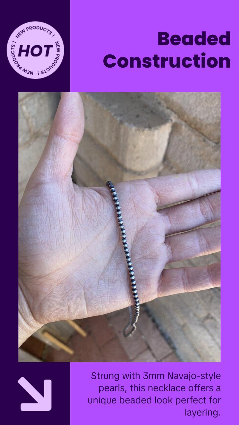 3mm Sterling Silver Navajo Pearl Style Beaded Necklace
