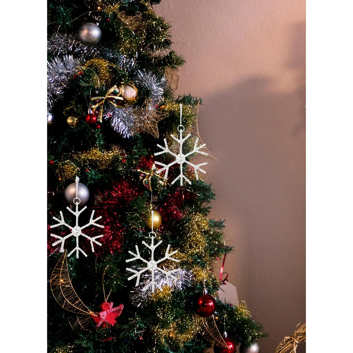3" Silver Rhinestone Snow Flake Ornament, Set of 6