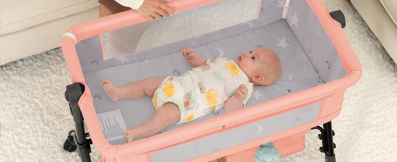 Baby Bassinet Crib, Crib for Infant&Newborn, Bedside Sleeper with Storage Basket and Mosquito Net, Easy to Fold, Height Adjustable, Portable Side Bed Crib