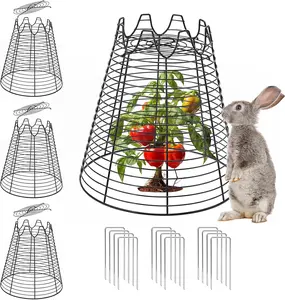 4 Pcs Plant Protectors from Animals, Sturdy Metal Plant Cages for Outdoor Plants, Reusable Wire Garden Cloches, Plant Protector to Keep Squirrels, Rabbits, Birds, Black11.6"×11.6"