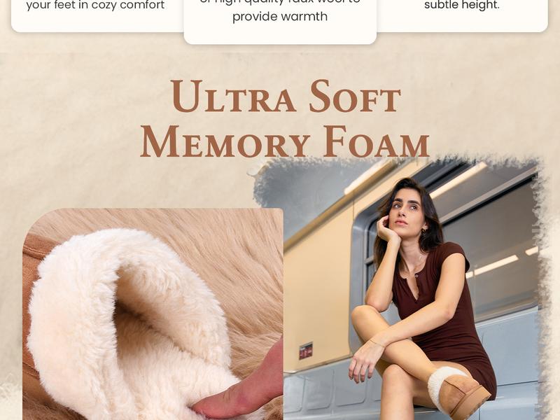 OOW Fuzzy Platform Slippers for Women - Women's Casual Winter House Slippers - Brown, Faux Fur & Shearling Blend - Women's Size