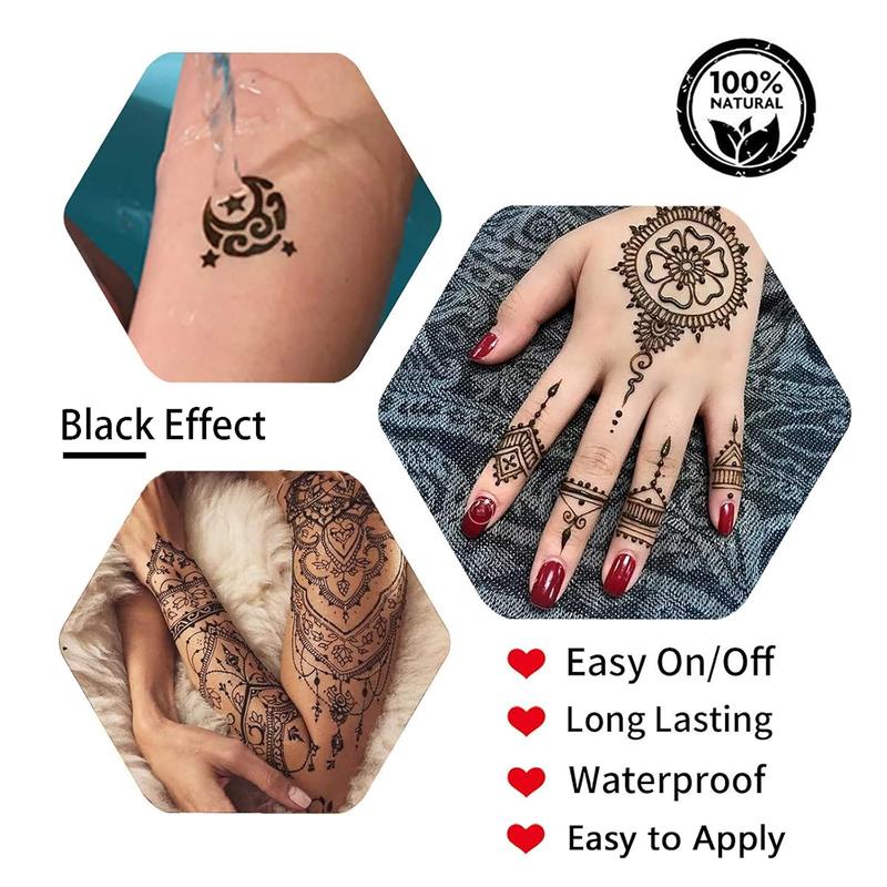 Temporary Tattoos Kit, 4Pcs Semi Permanent Tattoo Paste Cones, India Body DIY Art Painting for Women Men Teens,Summer Trend Freehand Plaste with 3 Colors,20Pcs Adhesive Stencil,1Pc Bottle,4Pcs Nozzles