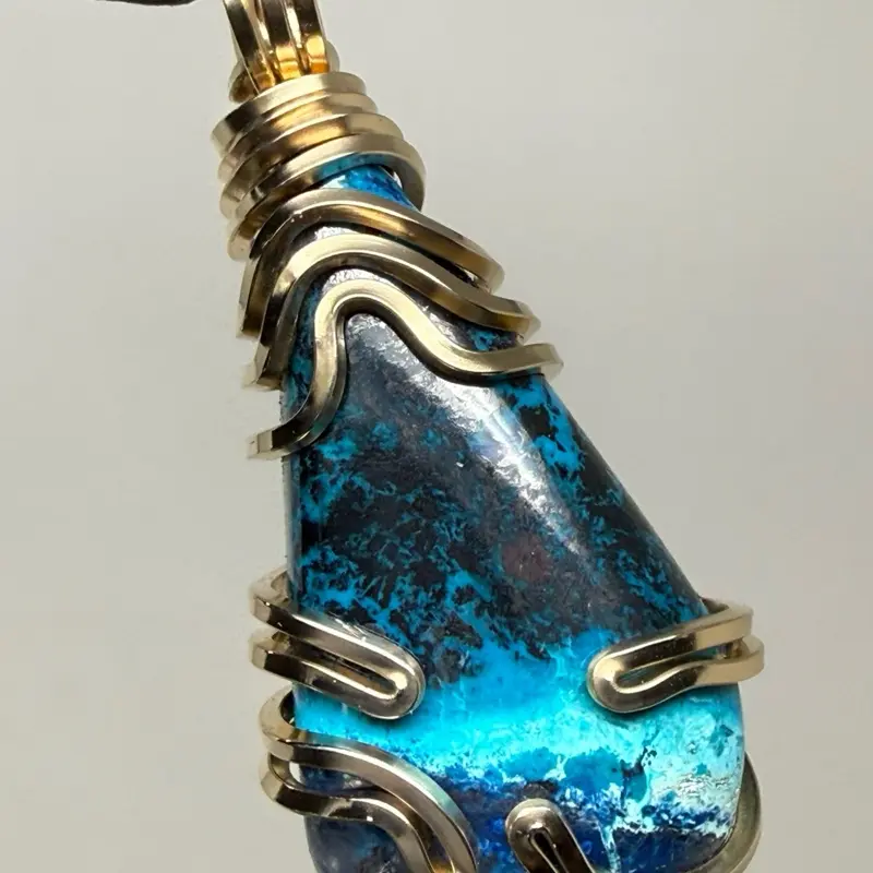 XL Large Chrysocolla Shattuckite Red Cuprite Gold Filled PENDANT Unique Artisan Crafted Design 14/20 yellow gold filled