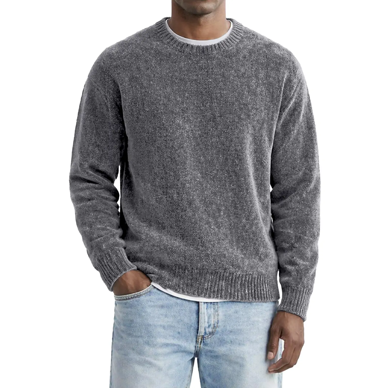 JMIERR Men's Chenille Sweater Soft Pullover Crewneck | Soft Chenille Fabric, Crewneck Sweatshirt, Warm Stretch Feel, Fall Winter Casual Top, Easy Daily Wear