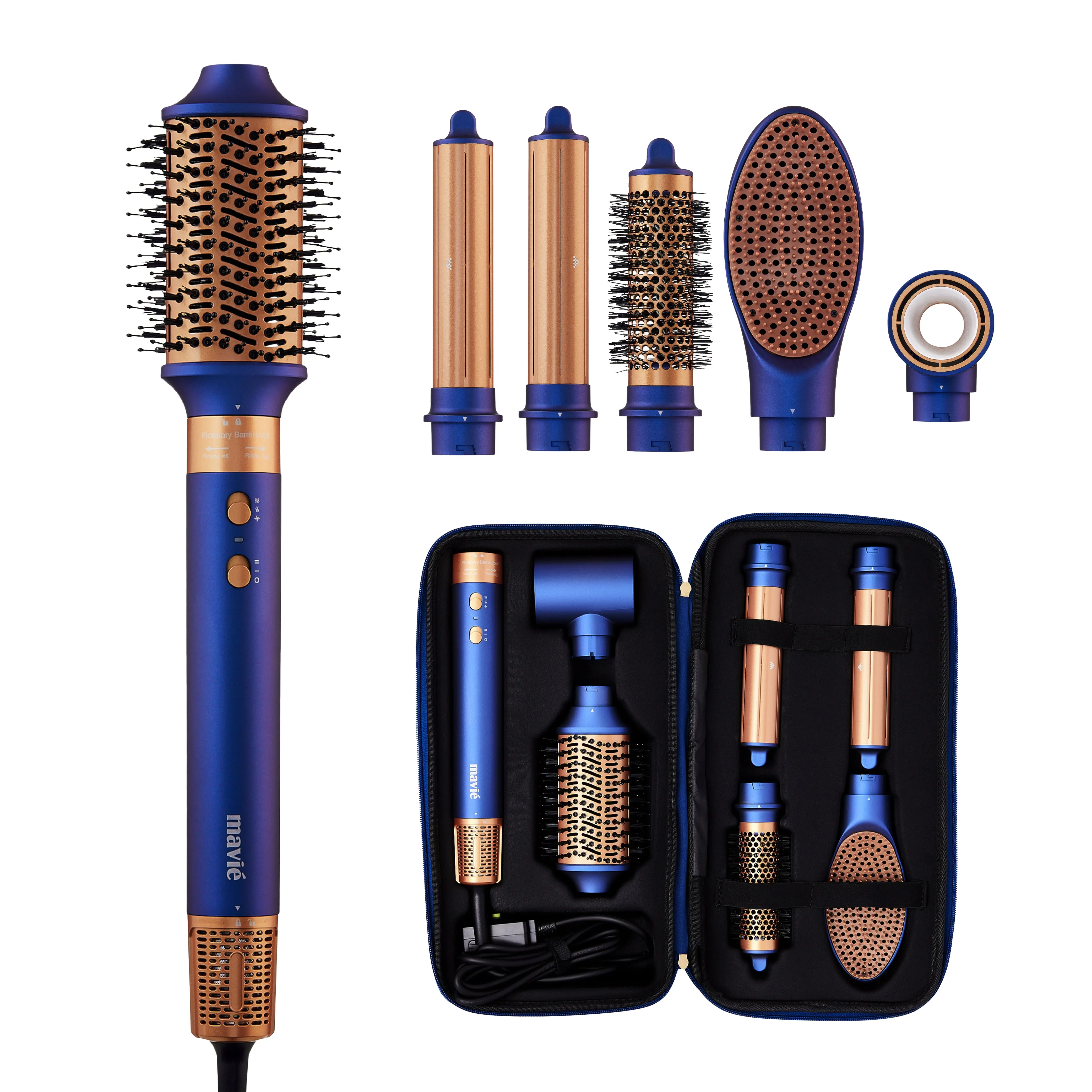 MAVIÉ 6-in-1 Hot Air Multi-Styler & Auto-Wrap Curler Set with Luxury Case | Frizz-Free Blowout Brush