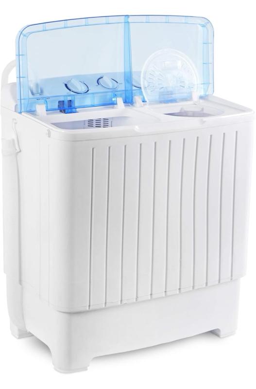 JB Portable Washing Machine 17.6 lbs Twin Tub Compact Washer with Timer Control, Gravity Drain, Inlet Water Hose, and Washing and Spinner Cycle Combo Household Appliance